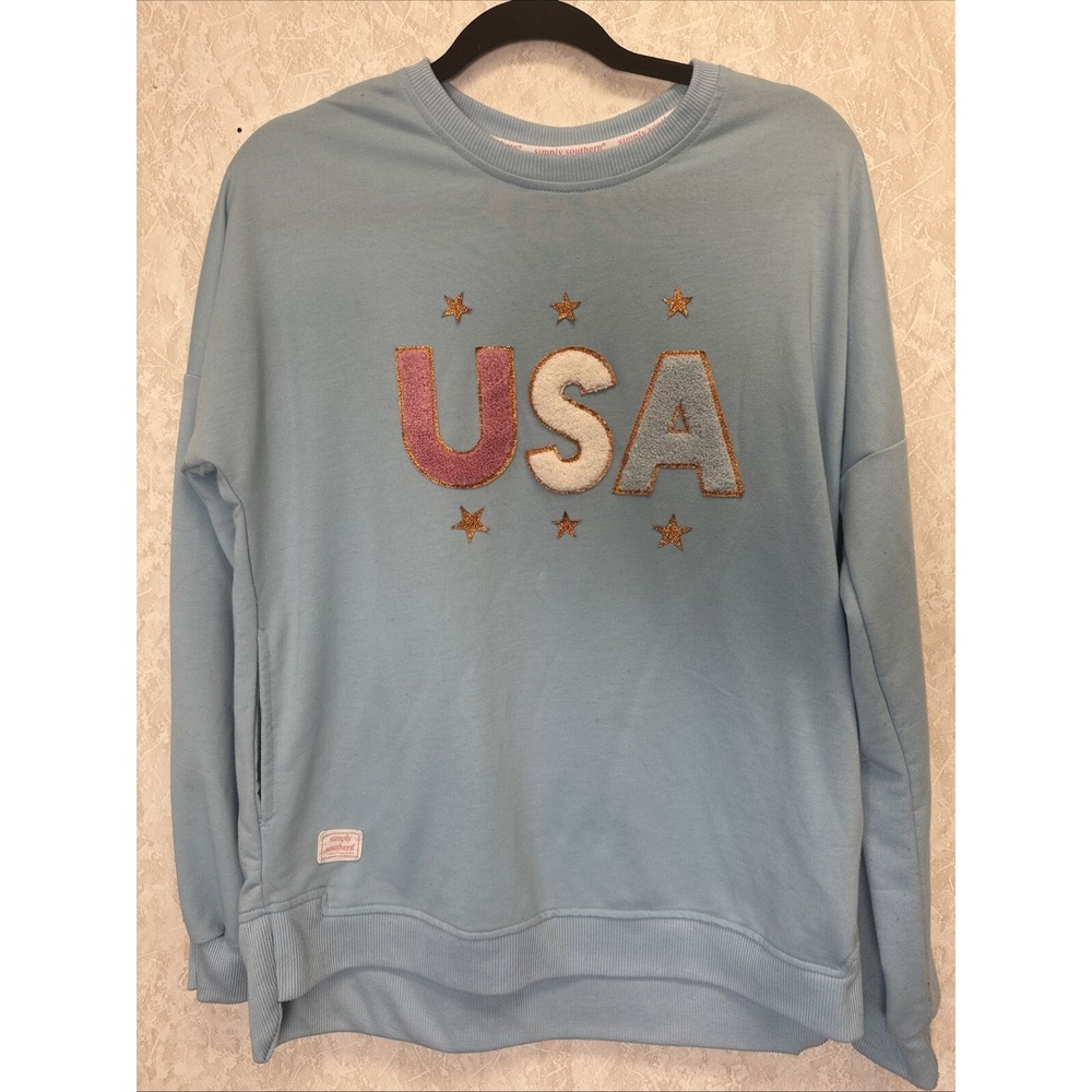 SIMPLY SOUTHERN SPARKLE USA LONG SLEEVE JERSEY CREW Sweatshirt‎ M Women's Y2k